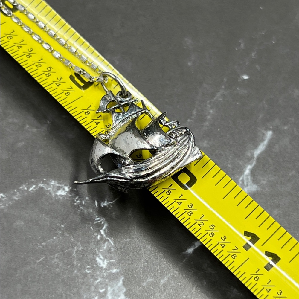 Sterling Silver Pirate Ship Nautical Pendant Necklace - Picture 10 of 14